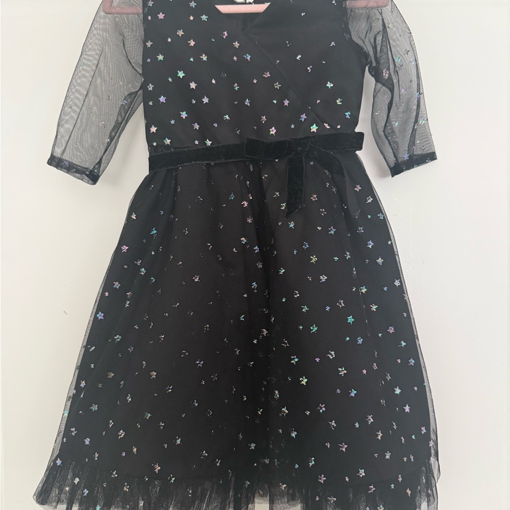 Purple Rose Black Dress with Star Details
